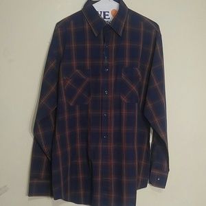 Long Sleeve Dark Blue and Red Dress Shirt.